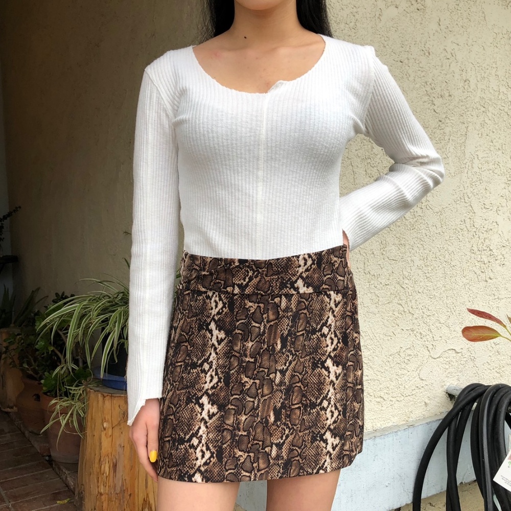 Brown Snake Print Mini Skirt